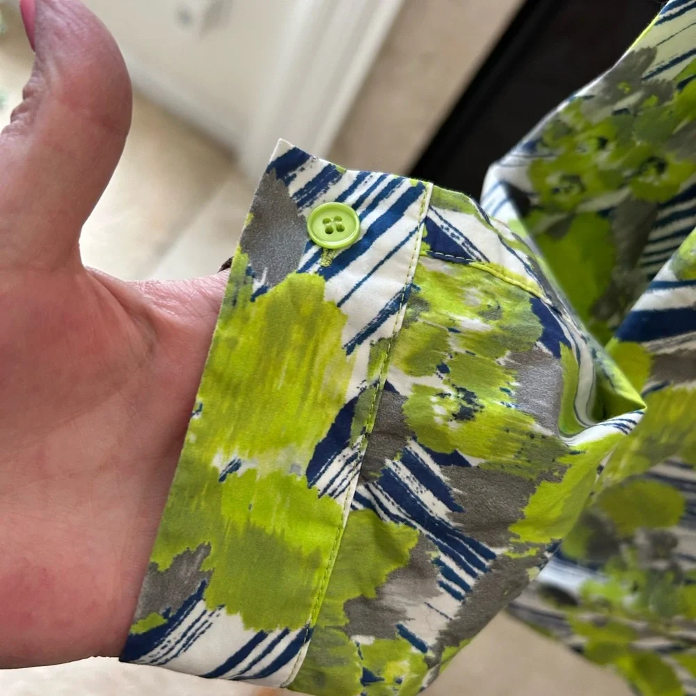 Lafayette 148 New York Green and Blue Patterned Blouse - Picture 3 of 7